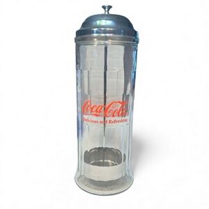 Vintage 1992 Coca-Cola Diner Style Glass Straw Dispenser Soda Fountain Decor